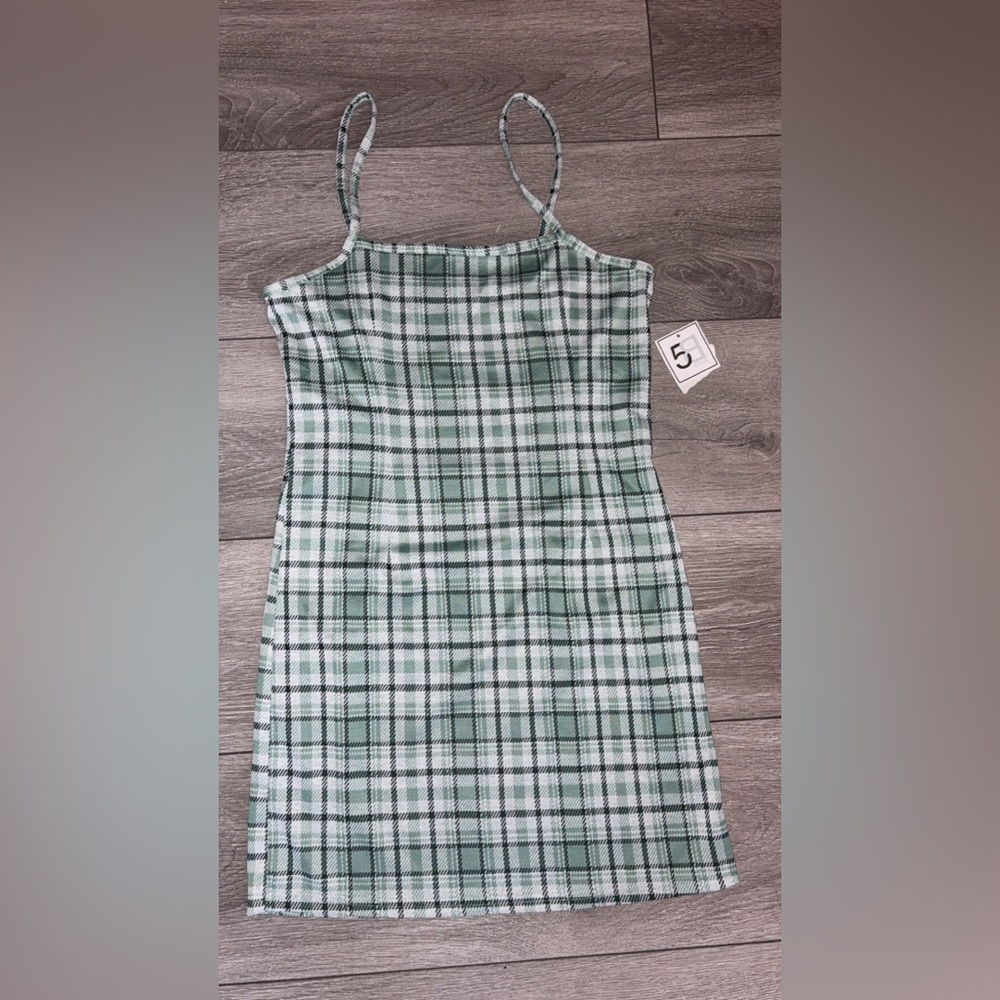 5B Medium Plaid Green Blue Skip Spaghetti Strap Dress New W/ Tags